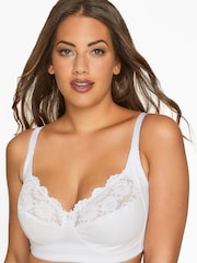Yours Curve White Non Wired Cotton Lace Trim Bra - Image 1 of 2