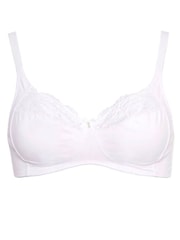 Yours Curve White Non Wired Cotton Lace Trim Bra - Image 2 of 2