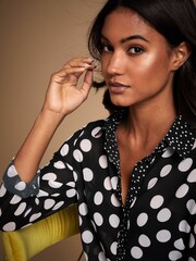 Lipsy Black/White Spot Petite Collared Button Through Shirt - Image 3 of 4