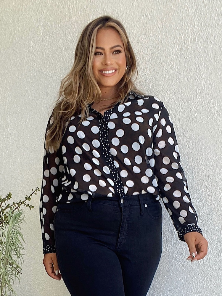 Lipsy Black / White Spot Curve Collared Button Through Shirt - Image 1 of 3 Lipsy Black / White Spot Curve Collared Button Through Shirt - Image 1 of 3