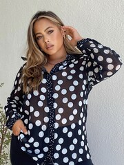 Lipsy Black / White Spot Curve Collared Button Through Shirt - Image 2 of 3