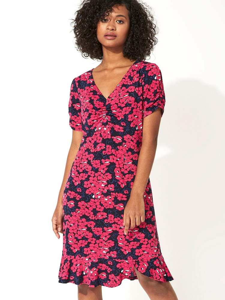 Roman Pink Floral Print Frill Hem Tea Dress - Image 1 of 1 Roman Pink Floral Print Frill Hem Tea Dress - Image 1 of 1