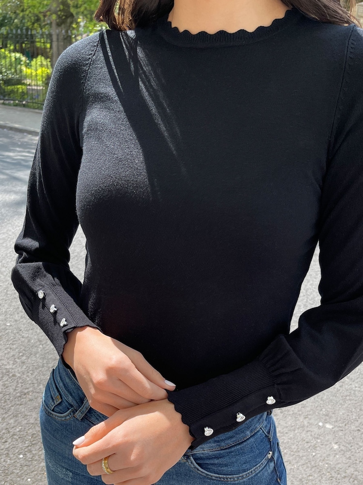 črna - Lipsy pleten pulover z dolgimi rokavi in valovitim detajlom - Slika 3 iz 3