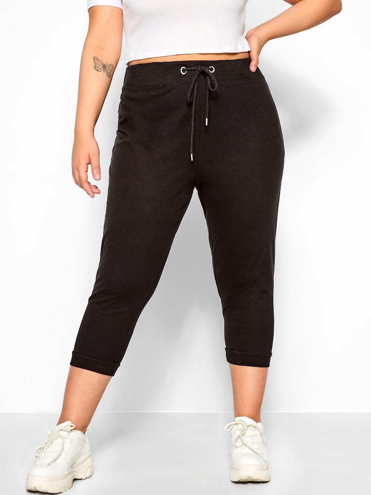 Yours Curve Black Cropped Joggers - Image 1 of 4