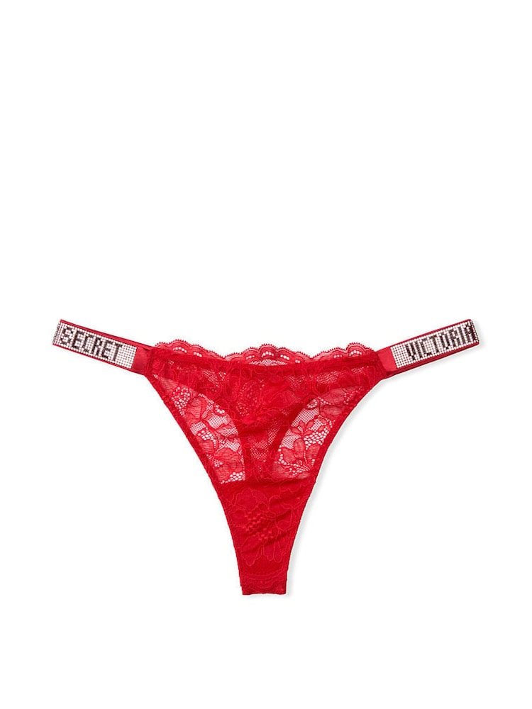Victoria's Secret Lipstick Red Lace Shine Strap Thong Panty - Image 3 of 3 Victoria's Secret Lipstick Red Lace Shine Strap Thong Panty - Image 3 of 3