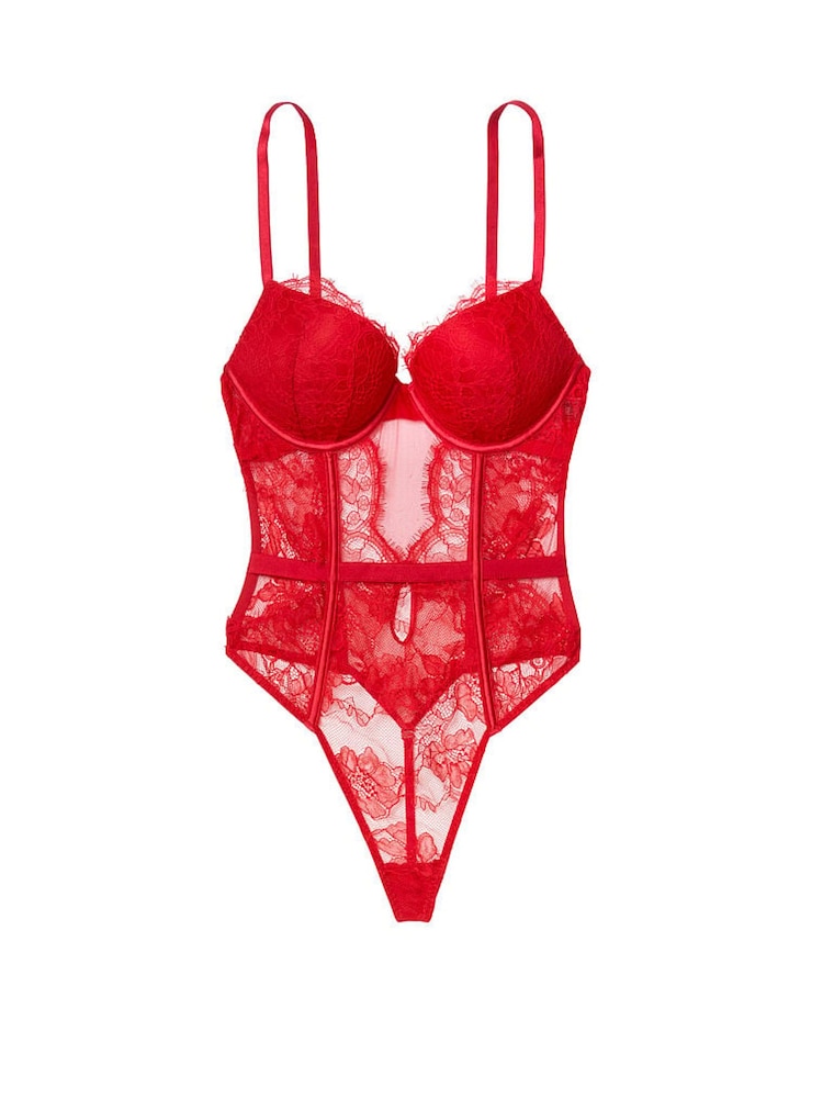 Victoria's Secret Lipstick Red Add 2 Cups Lace Bodysuit - Image 3 of 3
