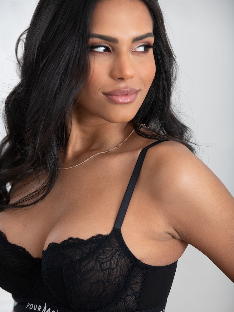 Pour Moi Black Non Padded Logo Underwired Bra - Image 1 of 5