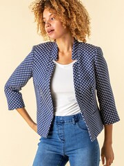 Roman Navy Jacquard Print Notch Neck Jacket - Image 1 of 4