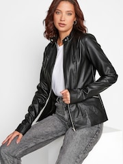 Long Tall Sally Black Faux Leather Funnel Neck Jacket - Image 1 of 5