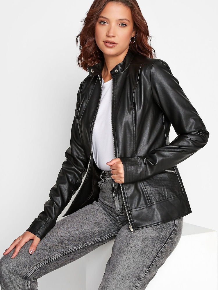 Long Tall Sally Black Faux Leather Funnel Neck Jacket - Image 1 of 5