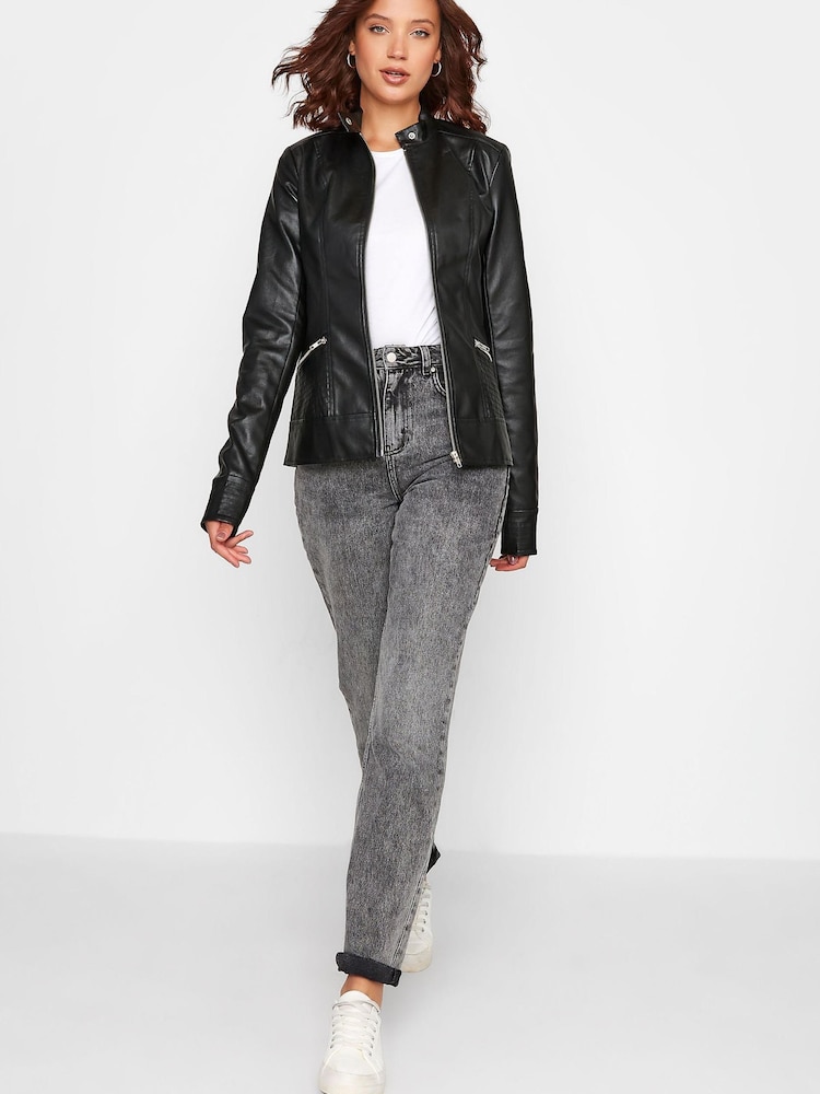 Long Tall Sally Black Faux Leather Funnel Neck Jacket - Image 2 of 5