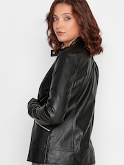 Long Tall Sally Black Faux Leather Funnel Neck Jacket - Image 4 of 5