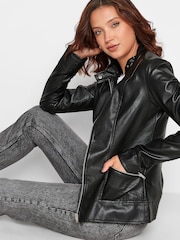 Long Tall Sally Black Faux Leather Funnel Neck Jacket - Image 5 of 5