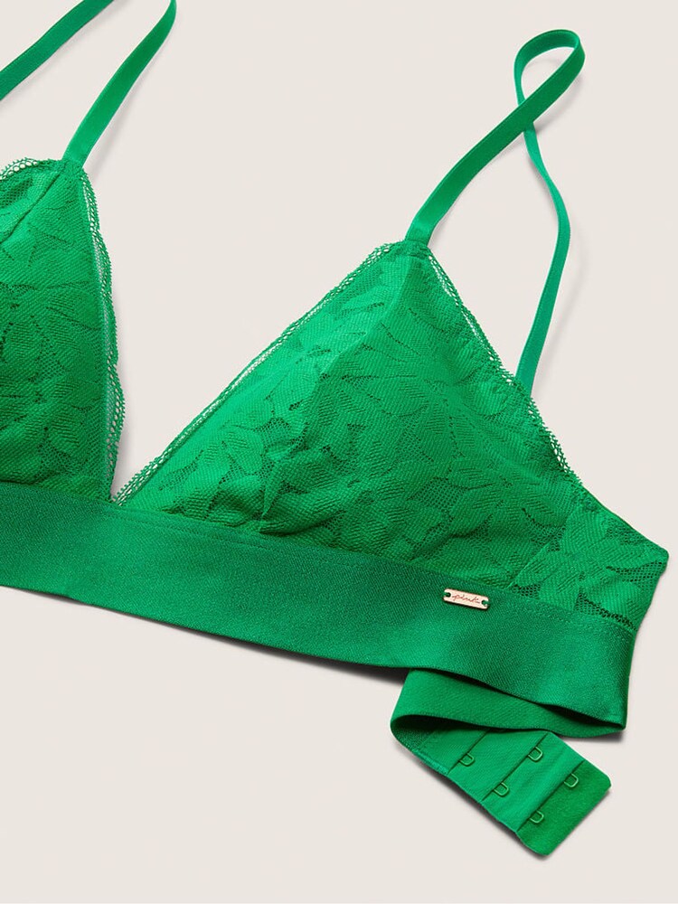Victoria's Secret PINK Happy Camper Green Fuller Cup Lace Unlined Triangle Bralette - Image 5 of 5