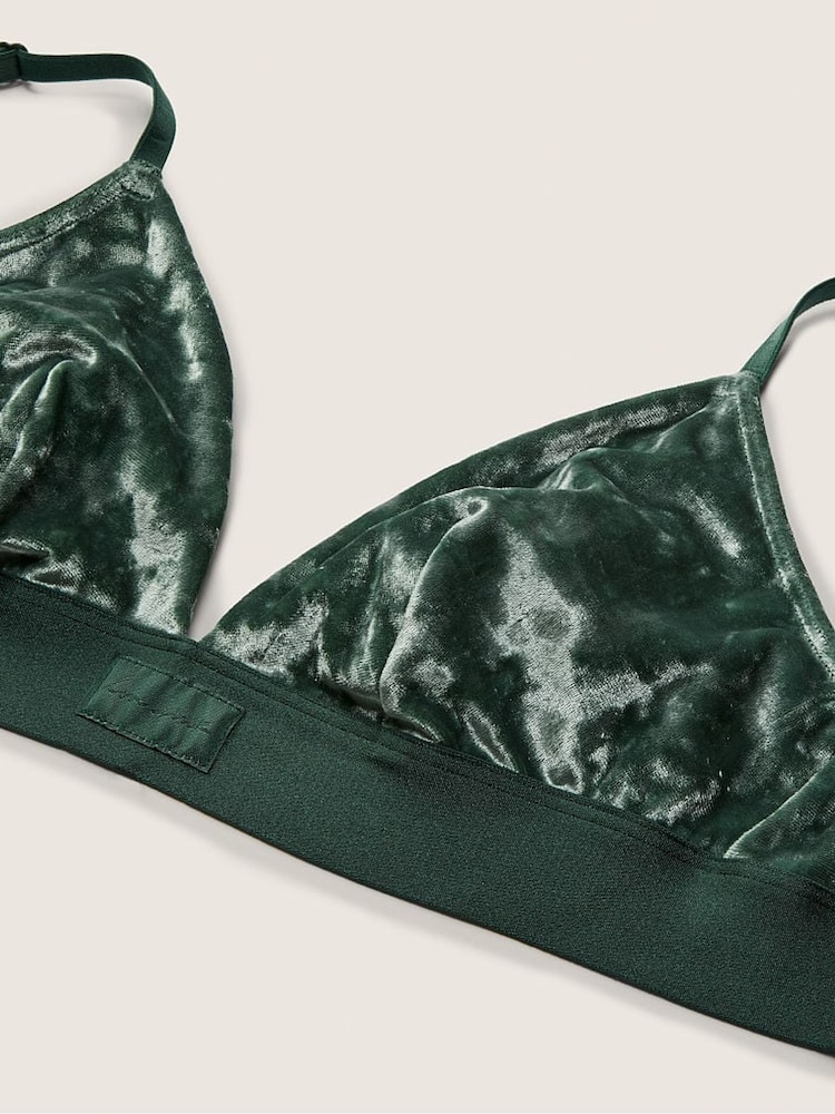 Victoria's Secret PINK Satin Green Regular Cup Velvet Unlined Triangle Bralette - Image 4 of 4