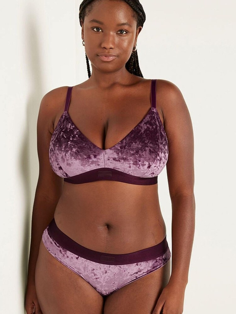Victoria's Secret PINK Rich Maroon Purple Fuller Cup Velvet Unlined Triangle Bralette - Image 1 of 4
