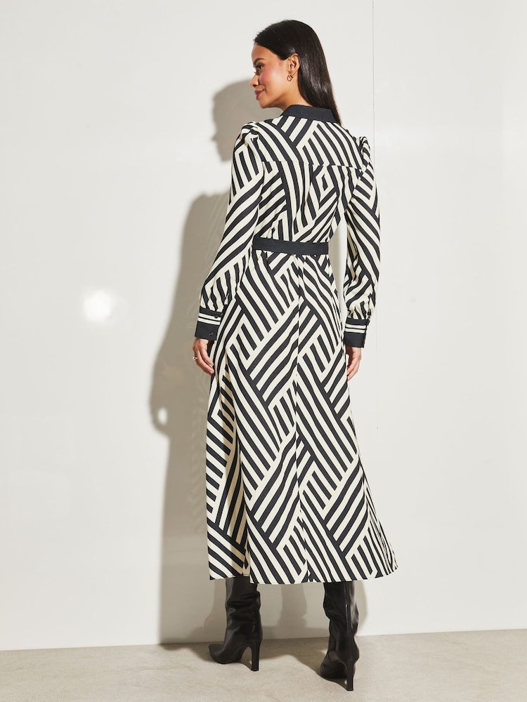 Lipsy Black/White Petite Long Sleeve Maxi Shirt Dress - Image 2 of 4