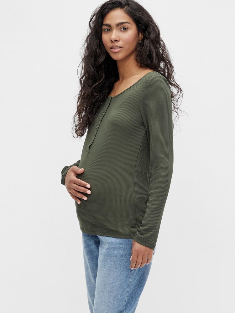 Mamalicious Green Maternity Nursing Button Through Ribbed Top - Image 1 of 5 Mamalicious Green Maternity Nursing Button Through Ribbed Top - Image 1 of 5