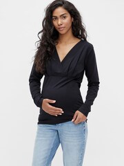 Mamalicious Black 2 Pack V Neck Maternity & Nursing Function Long Sleeve Top - Image 2 of 7