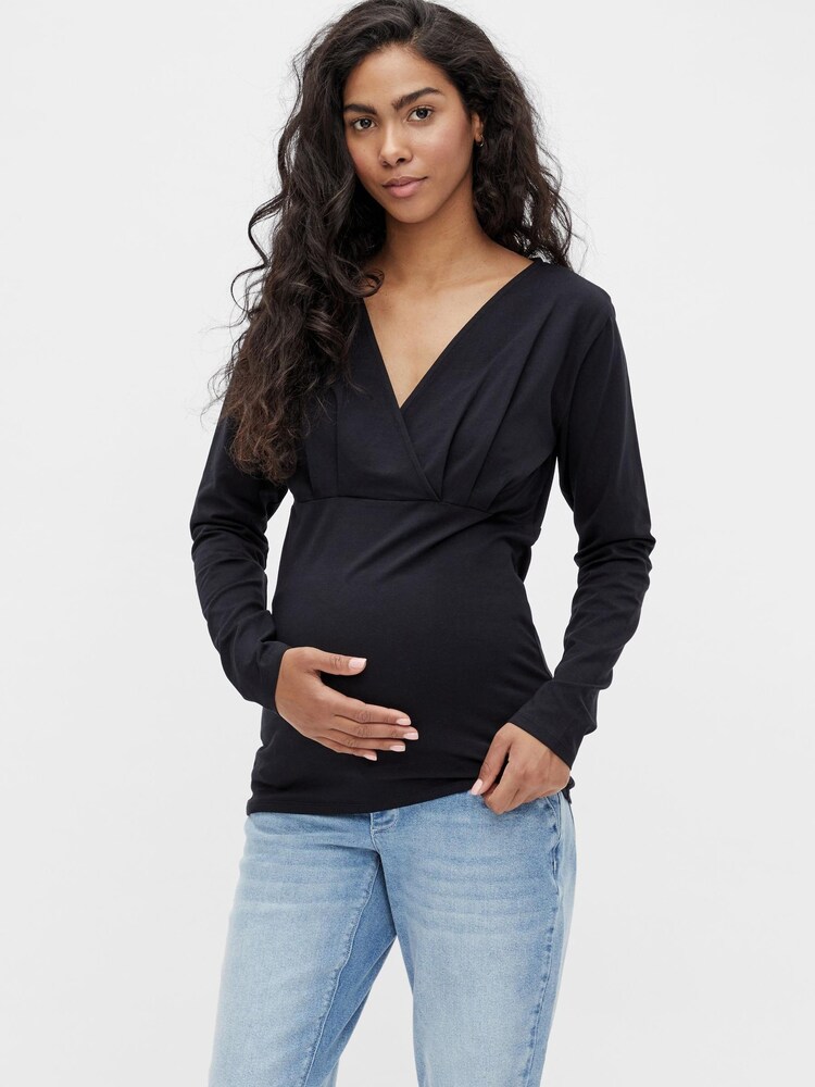 Mamalicious Black 2 Pack V Neck Maternity & Nursing Function Long Sleeve Top - Image 2 of 7 Mamalicious Black 2 Pack V Neck Maternity & Nursing Function Long Sleeve Top - Image 2 of 7