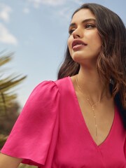 Friends Like These Pink Satin V Neck Empire Blouse - Image 4 of 4