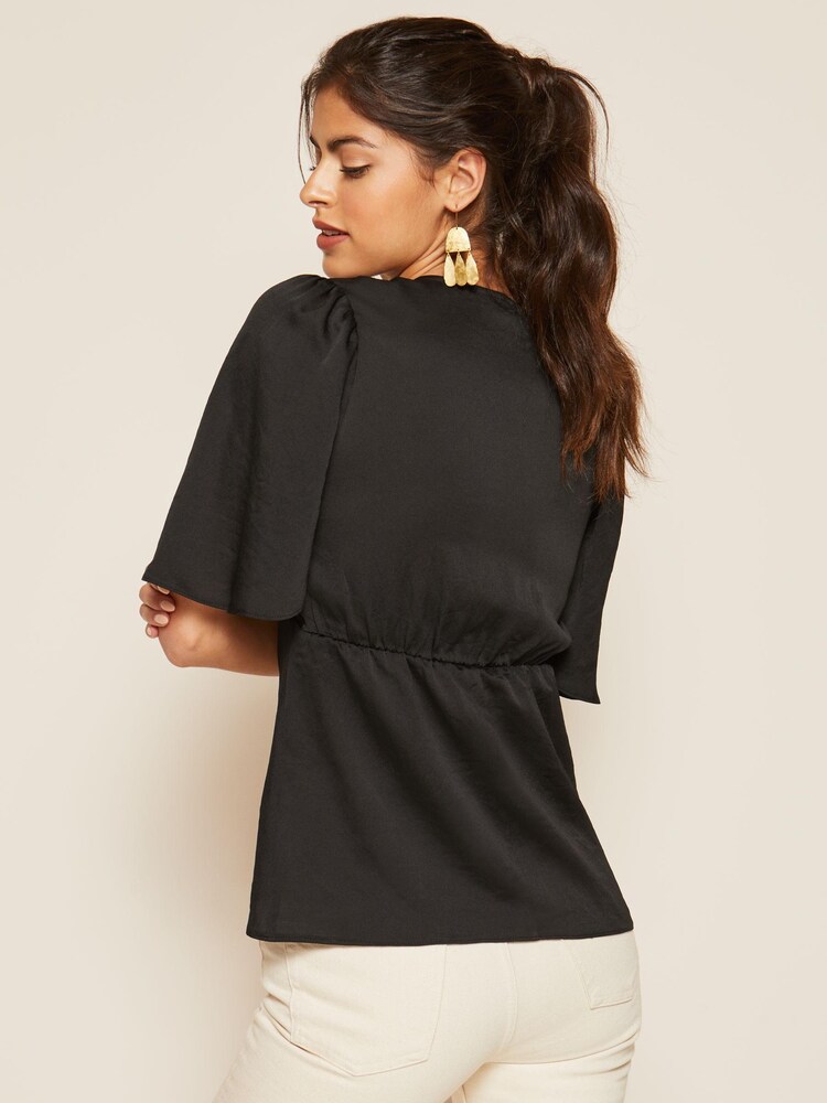 Friends Like These Black Satin V Neck Empire Blouse - Image 2 of 4