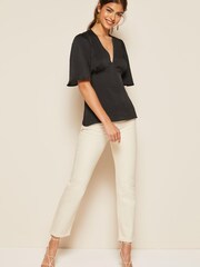 Friends Like These Black Satin V Neck Empire Blouse - Image 3 of 4