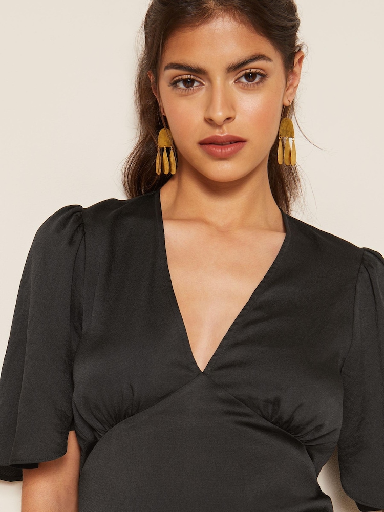 Friends Like These Black Satin V Neck Empire Blouse - Image 4 of 4