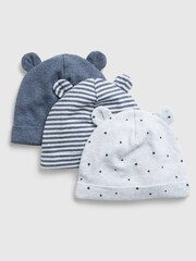 Gap Light Blue Organic Cotton 3 Pack First Favourite Baby Beanie Hats - Image 1 of 1
