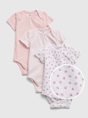 Gap Pink Floral 3 Pack Short Sleeve Baby Bodysuits - Image 1 of 1