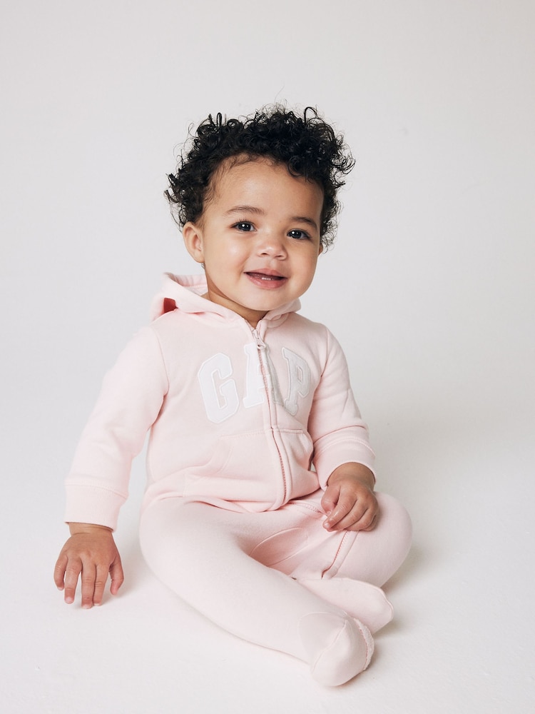 Gap Pink Logo Zip Hooded All in One (Newborn - 24mths) - Image 1 of 8