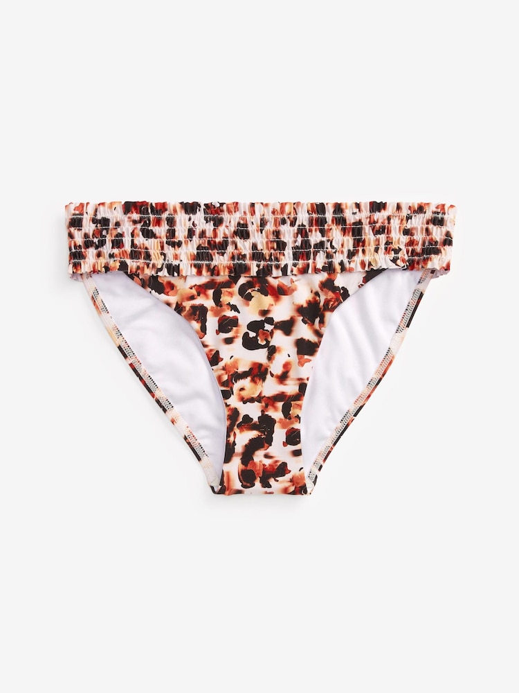 Brown Animal High Leg Briefs Shirred Bikini Bottoms - Image 1 of 1