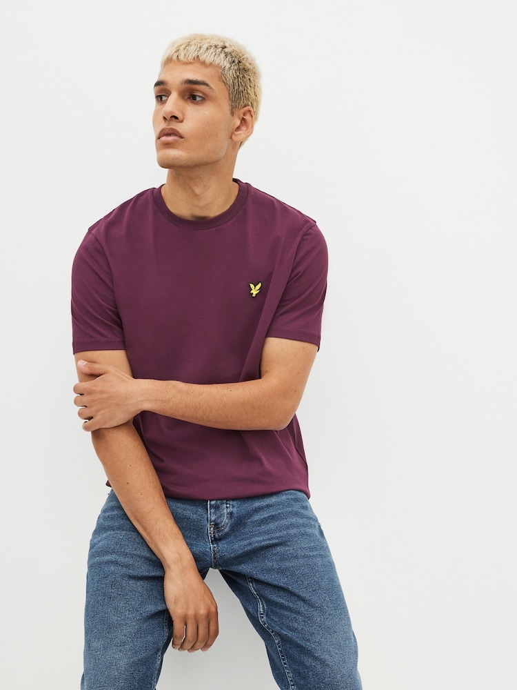 Lyle & Scott Burgundy Red Crew Neck Cotton T-Shirt - Image 3 of 8
