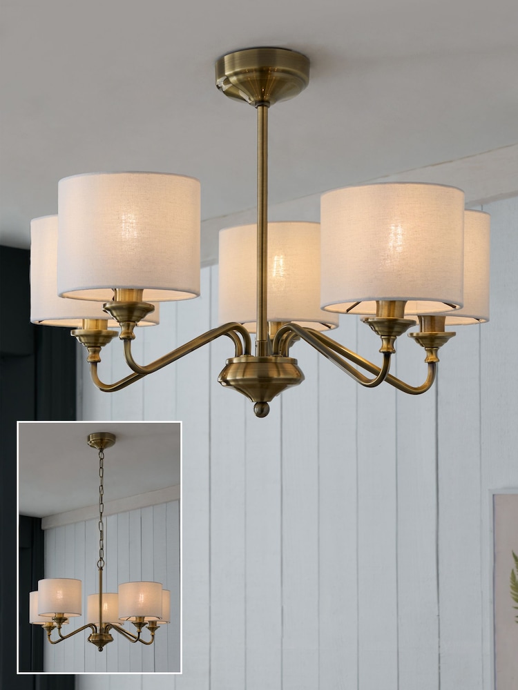 Brass Burford 5 Light Height Adjustable Light - Image 1 of 7 Brass Burford 5 Light Height Adjustable Light - Image 1 of 7