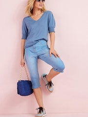 Mid Blue Pedal Pusher Cropped Jeans - Image 2 of 4