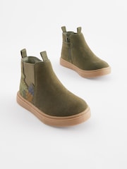 Khakigrün/Dino-Motiv - Chelsea-Stiefel mit Reißverschluss - Bild 3 von 7
