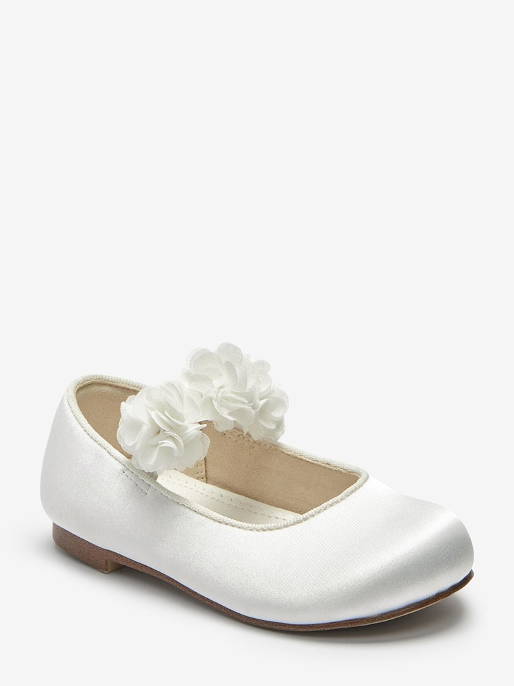 White Stain Resistant Satin Standard Fit (F) Bridesmaid Collection Corsage Mary Jane Occasion Shoes - Image 2 of 5