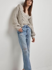 River Island Denim Blue Straight Mid Rise Ripped Jiggy Jeans - Image 1 of 4