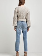 River Island Denim Blue Straight Mid Rise Ripped Jiggy Jeans - Image 2 of 4