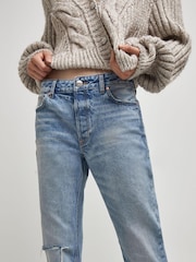 River Island Denim Blue Straight Mid Rise Ripped Jiggy Jeans - Image 3 of 4