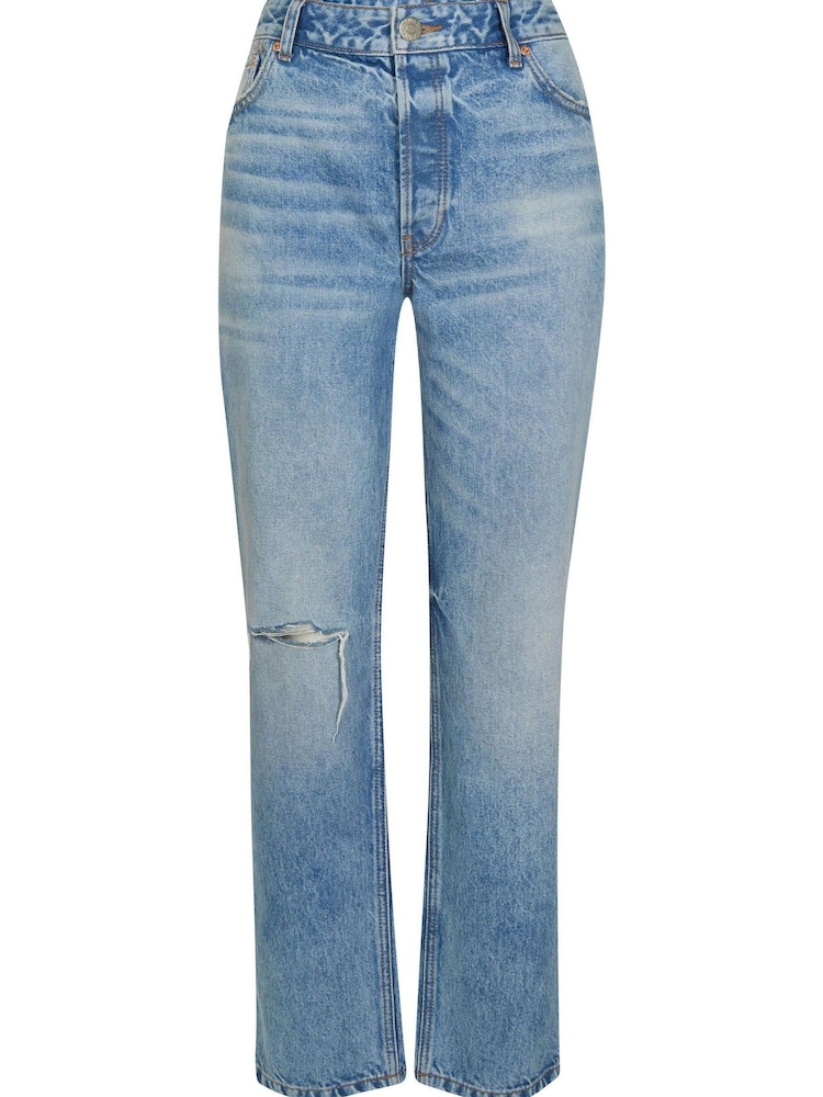 River Island Denim Blue Straight Mid Rise Ripped Jiggy Jeans - Image 4 of 4