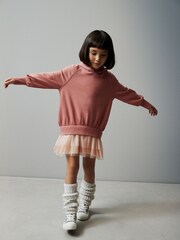 Rust Pink Hoodie Dress With Mesh Skirt (3-16yrs) - Image 1 of 8