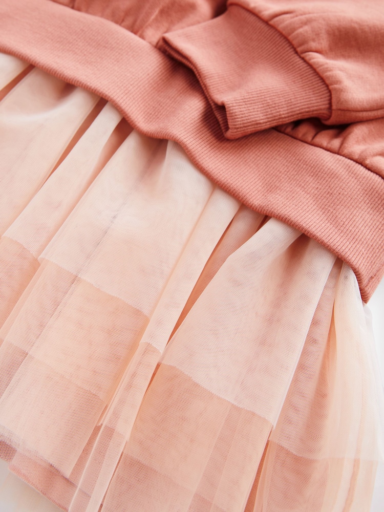 Rust Pink Hoodie Dress With Mesh Skirt (3-16yrs) - Image 8 of 8