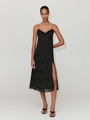 Mango Black Polka Dot Cami Midi Dress - Image 1 of 7