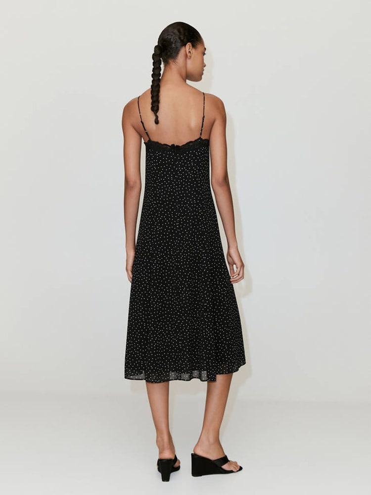 Mango Black Polka Dot Cami Midi Dress - Image 2 of 7 Mango Black Polka Dot Cami Midi Dress - Image 2 of 7