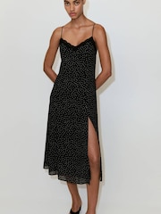 Mango Black Polka Dot Cami Midi Dress - Image 3 of 7