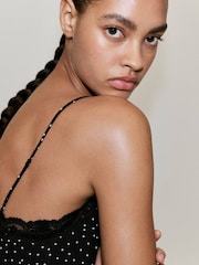 Mango Black Polka Dot Cami Midi Dress - Image 4 of 7