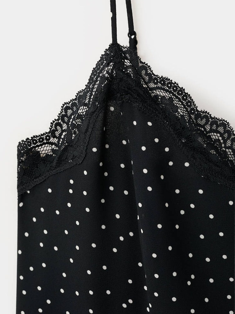 Mango Black Polka Dot Cami Midi Dress - Image 7 of 7 Mango Black Polka Dot Cami Midi Dress - Image 7 of 7