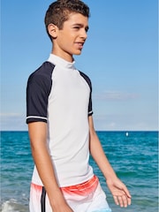 White/Navy Short Sleeve Sunsafe Rash Vest (3-16yrs) - Image 1 of 5