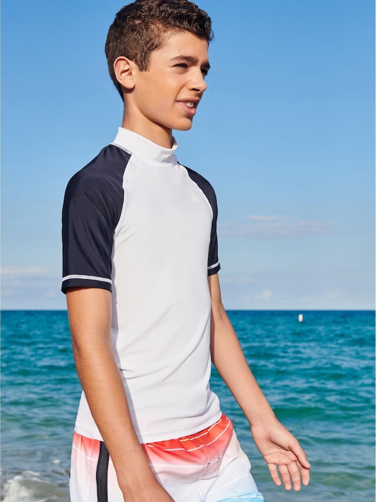 White/Navy Short Sleeve Sunsafe Rash Vest (3-16yrs) - Image 1 of 5